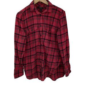 J Crew Flannel Plaid Button Up Shirt Size 8 Red Black Tunic Womens Buffalo